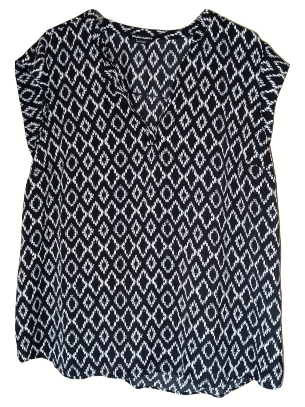 Hilary Radley Split V-Neck Blouse, Sleeveless Geometric Diamond Print, Chic